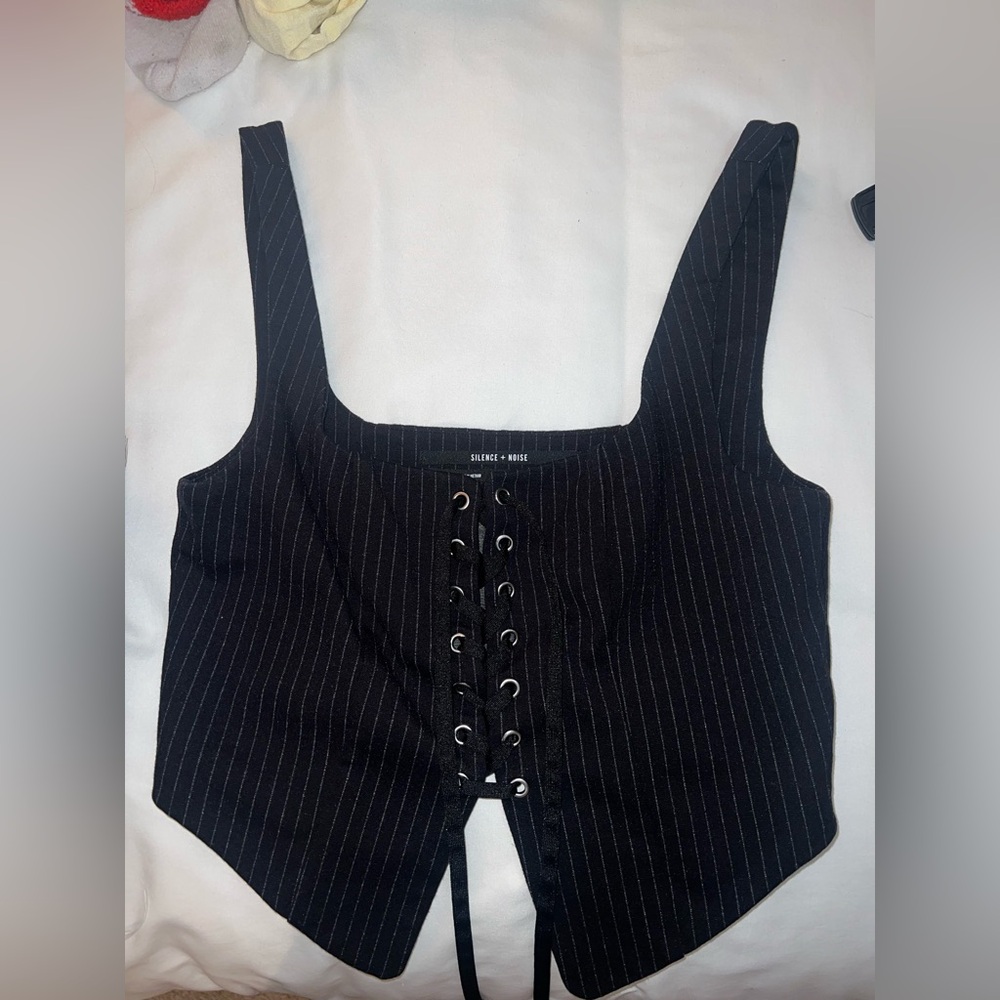 Silence + Noise Black Pinstripe Corset Top